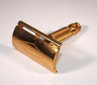 Vintage 1950 Gillette Logo Gold 3 Piece Travel Tech Safety Razor • $35