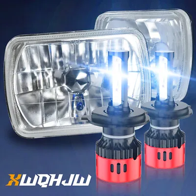 7X6 Clear Glass Lens Headlight H4 Halogen Light Bulb Headlamp W/ H4 Led Bulbs • $149.99