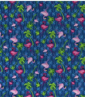 Fabric Cotton Pink Flamingo Fabric Tropical Palm Trees On Blue BTY Free Ship • $12