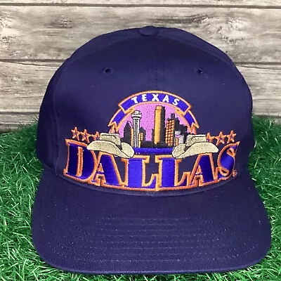 Vintage Dallas Texas Snapback Hat Cap Adjustable Blue Captain Travel 90s • $35