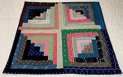 Vintage Patchwork Quilt Table Topper Log Cabin Early Calico Prints Florals • $42