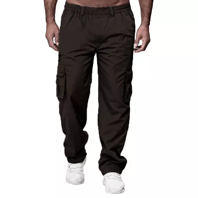 Mens Trousers Combat Multi Pockets Cargo Elasticated Stretch Waist Work Pants • $21.99