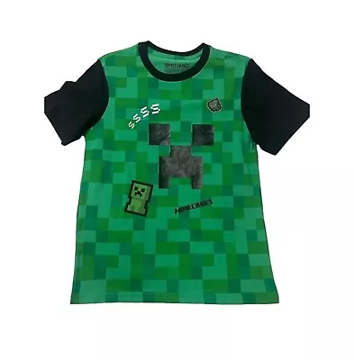 Minecraft Boys' Creeper Pixel Squares Face Graphic Ringer T-Shirt L • $8