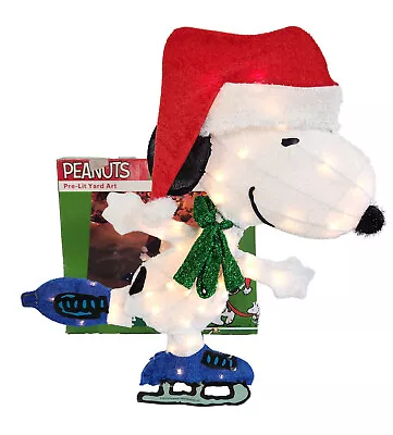 Snoopy Skating Peanuts LED Pre-Lit 2D Tinsel Yard Art Skate Clear Lights • $58.49