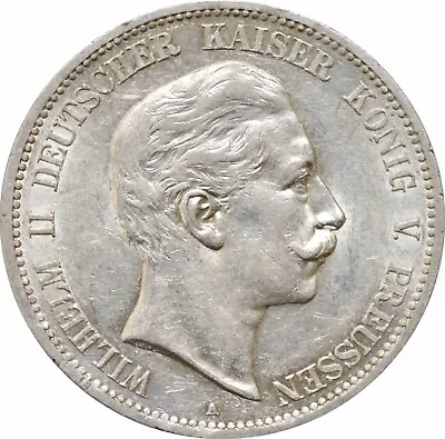 Prussia 5 Mark 1907 AU  King Wilhelm II (1888 - 1918)  Silver Coin • $159
