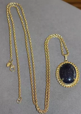 Vintage MONET Signed Long Flawless Necklace With Blue Stone Pendant Lot#1054 • $2.25