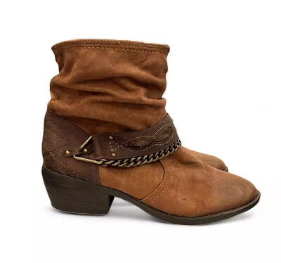 Bongo Baja Cowgirl Ankle Boots Women’s Size 11 Cognac Brown Slouchy Strappy Boho • $29.99