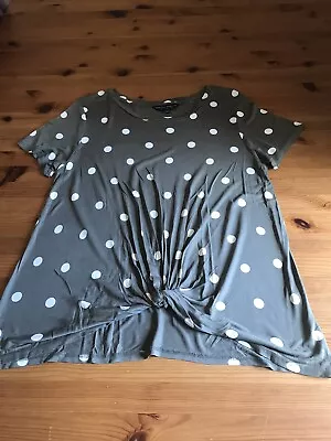 £6.50 • Buy Dorothy Perkins Size 10 Olive Green White Polka Dot T Shirt Top Gather Front 