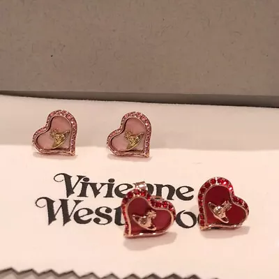 1Pair Vivienne Westwood Earrings Hearted Shaped Ear Stud With Packaging • $26.99