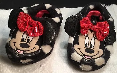 Disney Minnie Mouse Slippers Sling Back Youth Girls M 7/8 Black Fluffy • $10.85