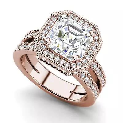 Split Shank Pave 2 Carat SI1/D Asscher Cut Diamond Engagement Ring Treated • $2041.60