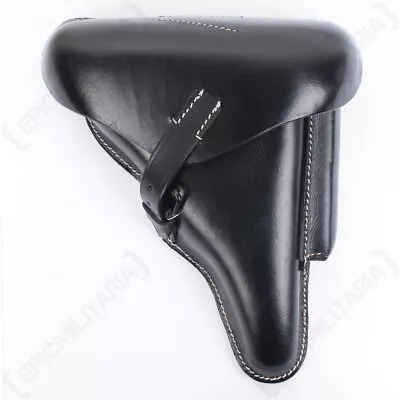 WW2 P08 Luger HARD SHELL Military Holster - BLACK Leather Reproduction • £30.95