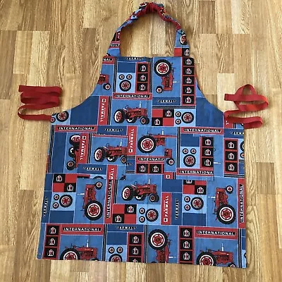 Mens BBQ FULL APRON TRACTOR INTERNATIONAL HARVESTER FARMALL Red Blue Handmade • $13.99