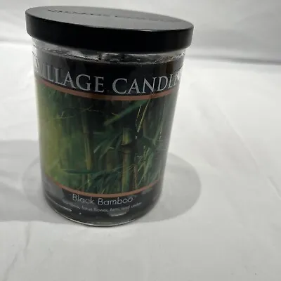 Village Candle Black Bamboo  Glass Black Cap  Scented Candle 14 Oz Discontinued • $28.16