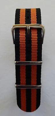 Two Stripes Nato Military Style Watch Strap - Black / Orange 18mm - 22mm • £5.99