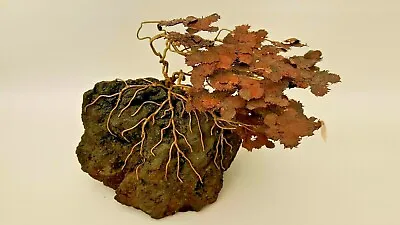 Vintage Copper Leaf Tree Sculpture Roots Lava Rock Base Wind Blown Mid Century • $187.65