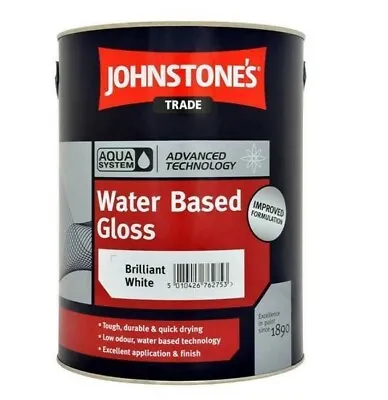 £44.95 • Buy Johnstones Trade Aqua Gloss Brilliant White 5 Litre 2.5 Litre 1 Litre