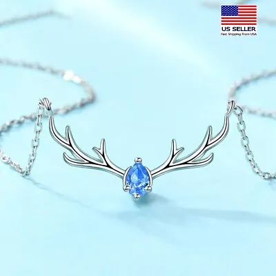 Fashion Women 925 Sterling Silver Necklace Elk Antlers Topaz Style Pendant 1664 • $6.99