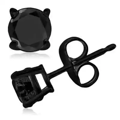 Lab-Created 1 Ct Black Diamond Round Cut Solitaire Stud Men's Ladies Earrings • $30.94