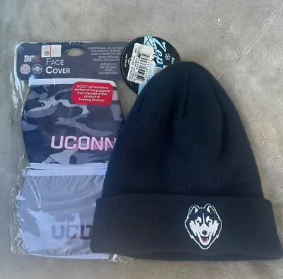 University Of Connecticut UCONN Huskies Black Cuffed Beanie Cap Skully Mask Comb • $26.88