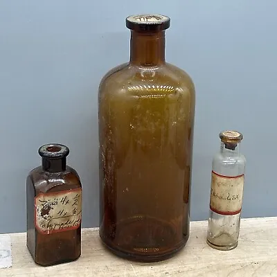 Vintage Lot Of 3  Apothecary Medicine Pharmacy Bottle Lot #2 • $10