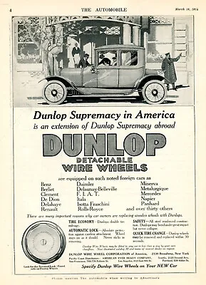 1918 Original Dunlop Detachable Wire Wheels Ad. Look For The Serrated Lock • $14.10