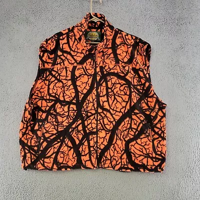 Cabelas Fleece Vest Mens 3XL XXXL Orange Camo Full Zip Mock Neck Pockets Outdoor • $23.95