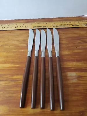 5 VTG MCM EKCO ETERNA Canoe Muffin Stainless Flatware Wooden Table Butter Knives • $28.88