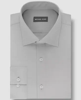 $85 Michael Kors Men's Regular-Fit Gray Airsoft Non-Iron Dress Shirt 17 32/33 • $27.98