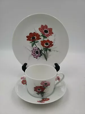Vtg A. Lanternier Limoges Pink Red Flowers 3 Pc Tea Cup Saucer & Plate DK3 • $29.99