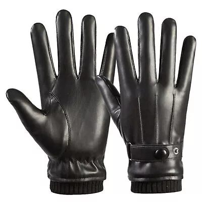 Men Winter Thermal Faux Fur Lined Touch Screen Black Pu Leather Gloves Driving • $12.98