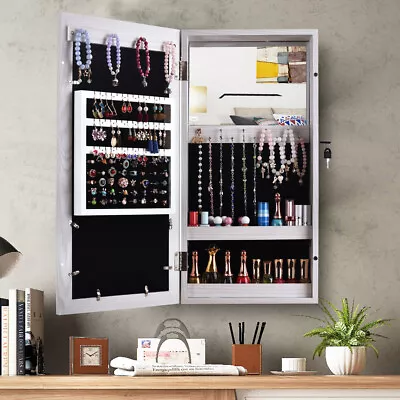 Wall Mount Photo Display Jewelry Armoire Cabinet Organizer Box W/ Mirror White • $57.89