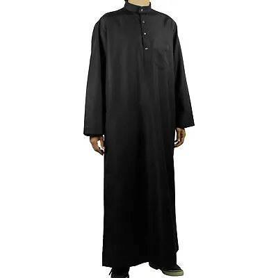 Hijaz Men’s Authentic Black Formal Thobes Arabian Robe Kaftan With Pockets • $29.99