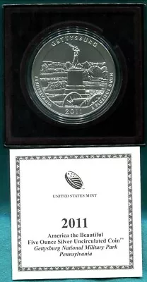 2010-P 5-OZ Silver Uncirculated GETTYSBURG PA.  ATB Coin With/ OGP (NP6) • $199.95