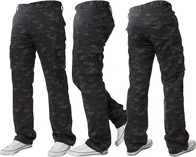 Kruze Mens Military Combat Work Trousers Camouflage Cargo Camo Army Casual Pants • £14.49