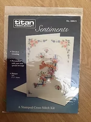 Vintage Titan Needlecraft Stamped Cross Stitch Greetings Card Kit 08823 Rabbit • £6.99