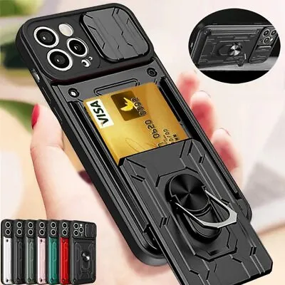 Case For Samsung Galaxy A15 S23 S24 A14  Camera Cover Card Slot Shockproof Stand • £7.19