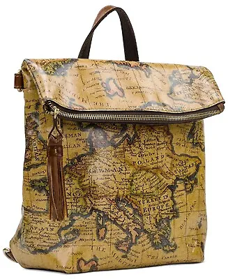 Patricia Nash Luzille European Map Print Leather Zip Backpack New Authentic • $192.50