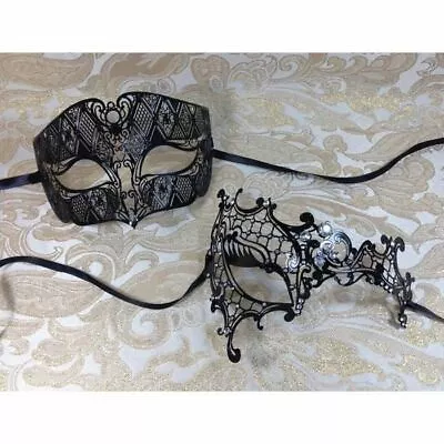 Laser Cut Metal Masquerade Masks For Couple Black Color Set • $27.45