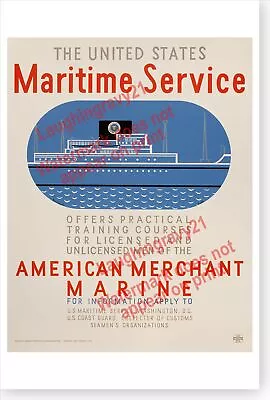 U. S. Maritime Service American Merchant Marine 1930's Recruitment Poster • $17.99