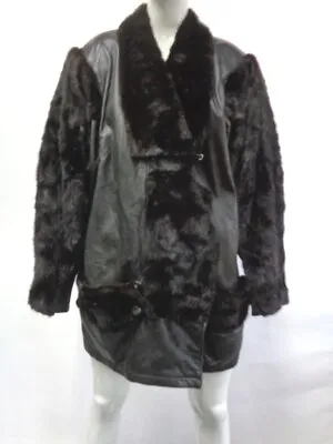 Mint Canadian Black Mink Fur & Leather Coat Jacket Women Woman Size 14-16 2xl • $135