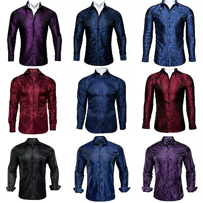 Mens Casual Shirts Long Sleeve Shirt Silk Top Button Down Collar Red Shirt S 3XL • $19.99