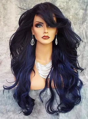 28  Wavy Heat Friendly Wig Clr Sombre Dark Blue Gorgeous Sexy Long Thick Usa 145 • $72.99