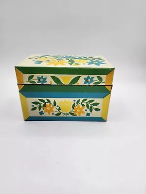 Vintage Syndicate MFG Co Metal Tin Recipe Box Yellow & Blue Flowers W/recipes • $12.99