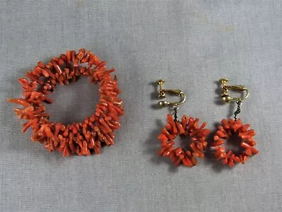 Vintage Branch Coral Spiral Wrap Bracelet Screw Back Earrings Set • $29