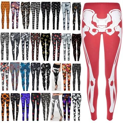 £3.49 • Buy Ladies Womens Skeleton Halloween Fancy Stretch Costume Bodycon Jeggings Leggings