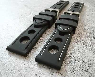£5.95 • Buy Hole Punched Thick Silicone Divers Watch Strap Band 20mm 22mm 24mm Black White
