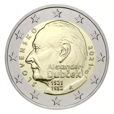 Slovakia 2021 Alexander Dubček 2 Euro Coin. UNC From Bank Roll. • $5