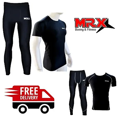 MRX Mens Compression Set Tights & Shirts Base Layer Thermal Training Cycling Gym • $25.99