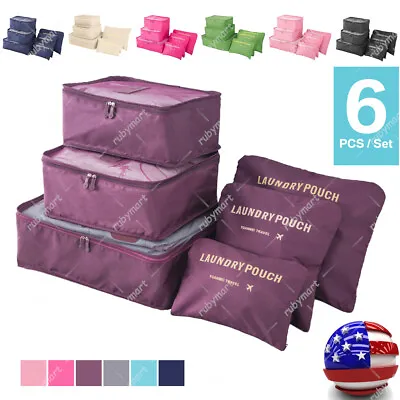 Rubymart 6Pcs/Set Travel Luggage Organiser Suitcase Storage Bags Packing Cubes • $9.69